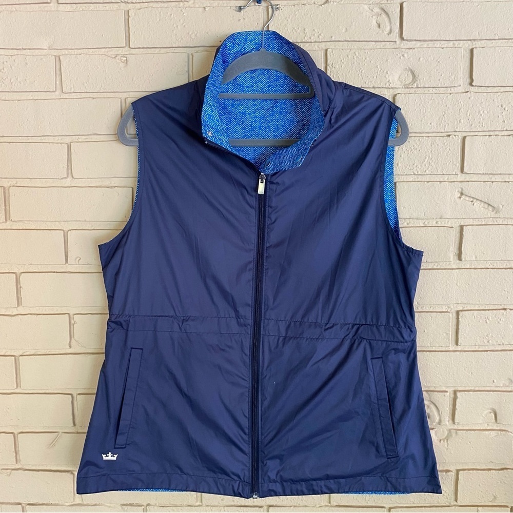 Peter Millar Wind Breaker Reversible Golf Vest Blue Full Zip Women Packable L
